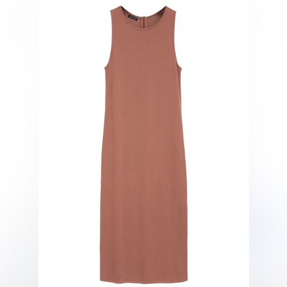 Anine Bing Savannah knit crew neck sleeveless midi dress terracotta waffle new - Picture 3 of 13